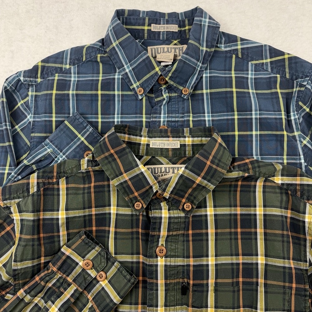 Duluth Trading Untucked Shirt Men's Medium Plaid Button Down (LOT of 2)